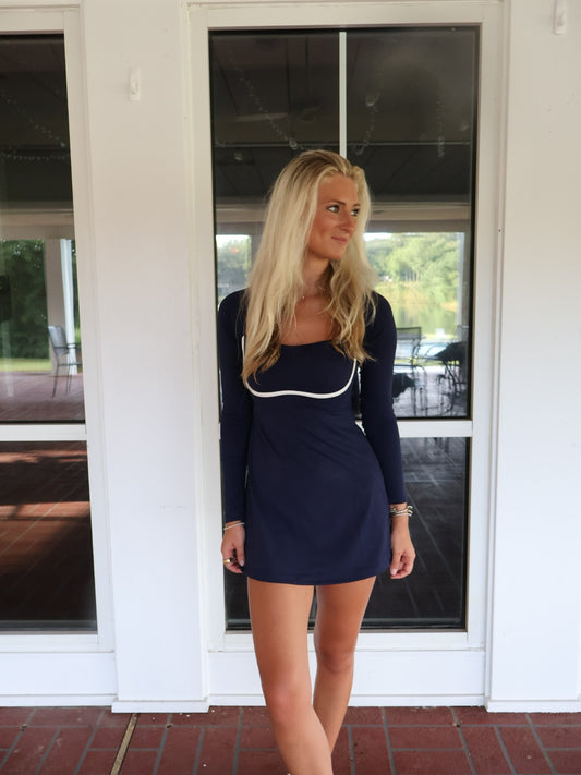The Fairway Sweetheart Dress- Navy w/ White