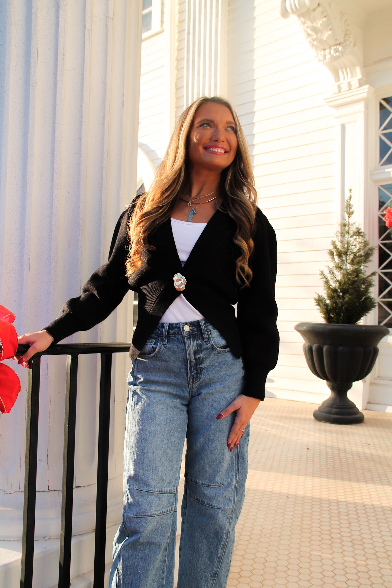 Hannah Gold Button Cardigan-BLK