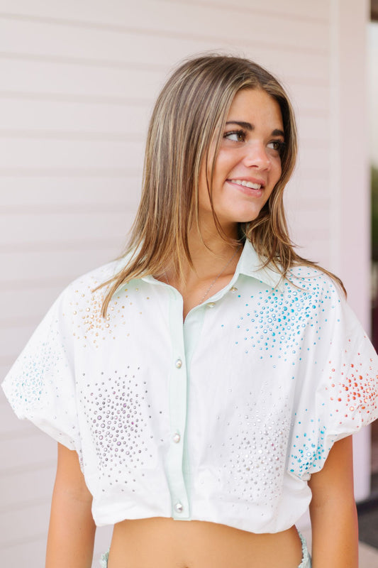 Queen of Sparkles White Multi-Cluster Bubble Top