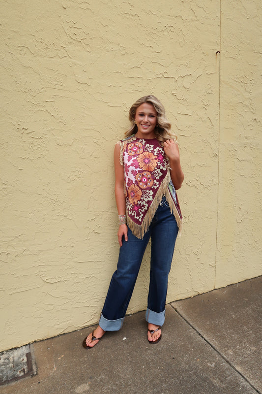 Fringed Floral Print Top