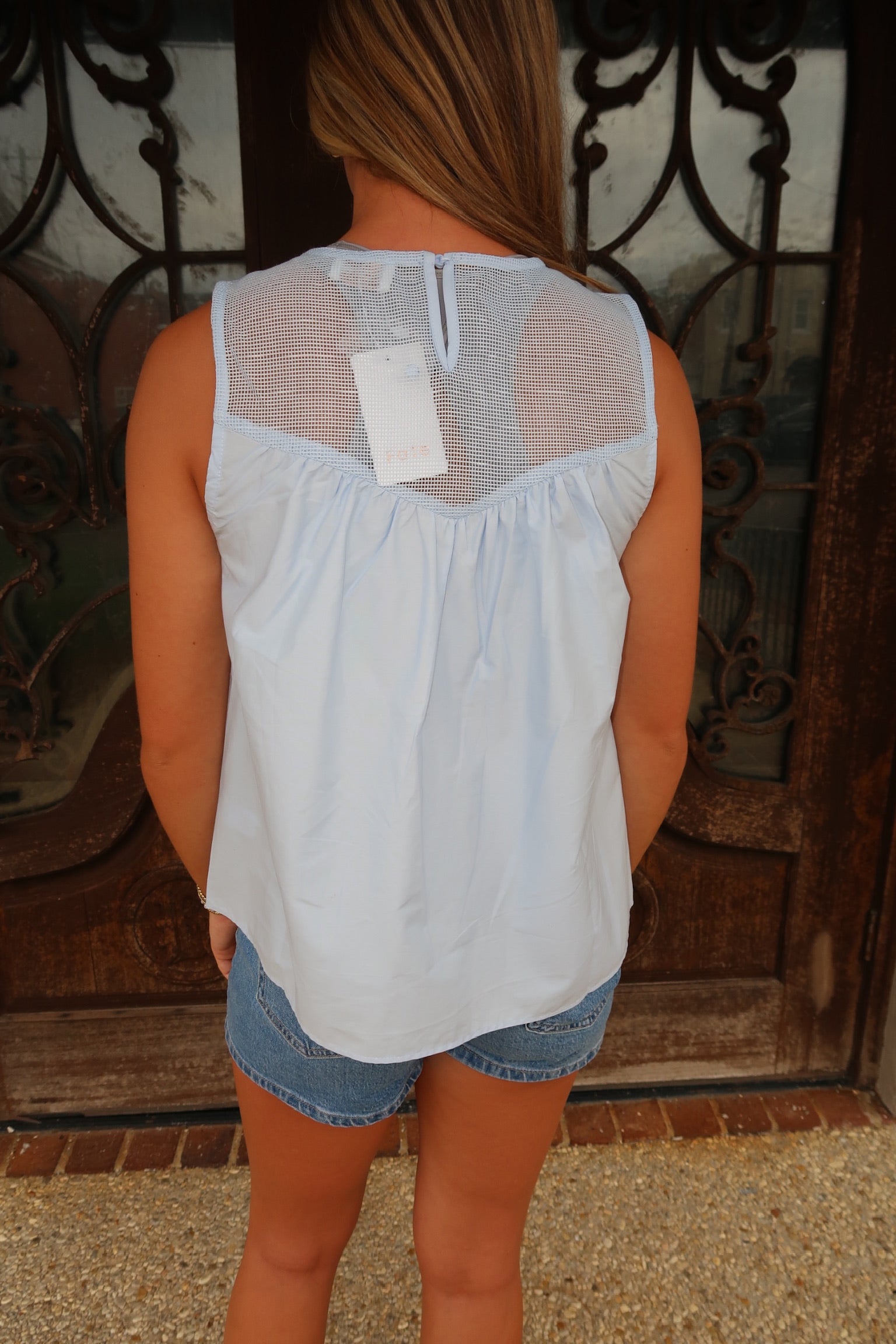 Baby Blue Lace Applique Top