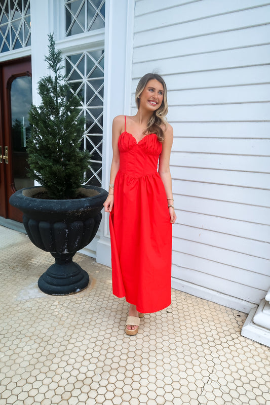 Riley Red Corset Maxi Dress