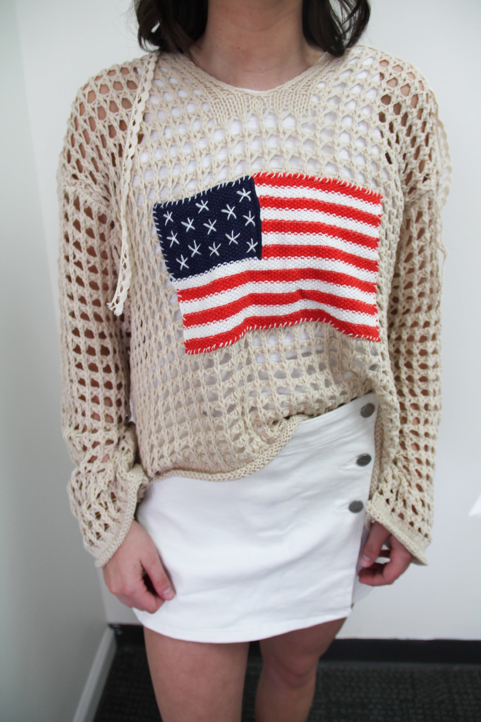 Flag Crochet Coverup/Top- Beige