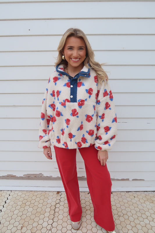 Denim Collar Rose Sherpa