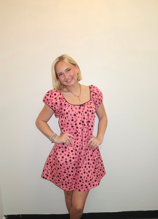 Cora Pink Polka Dot Babydoll Dress