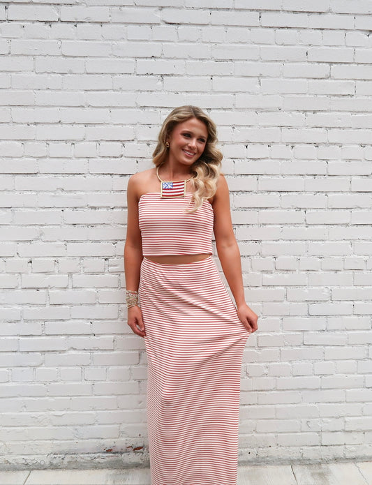 Red Striped Skirt Set