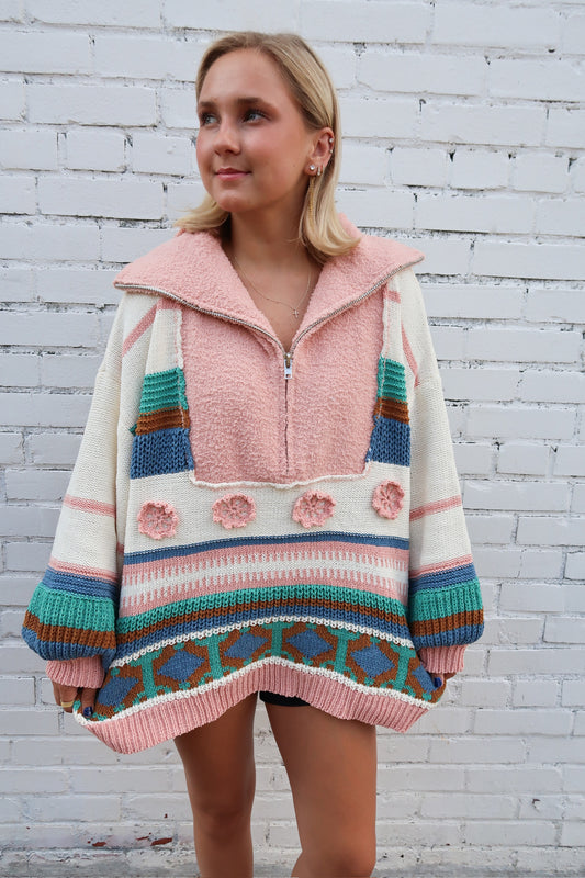 Chenille Crochet Sweater -Natural