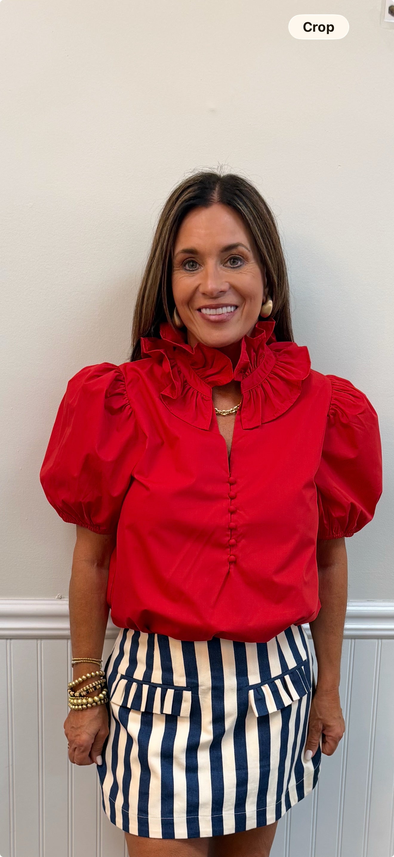 Red Ruffled Collar Top