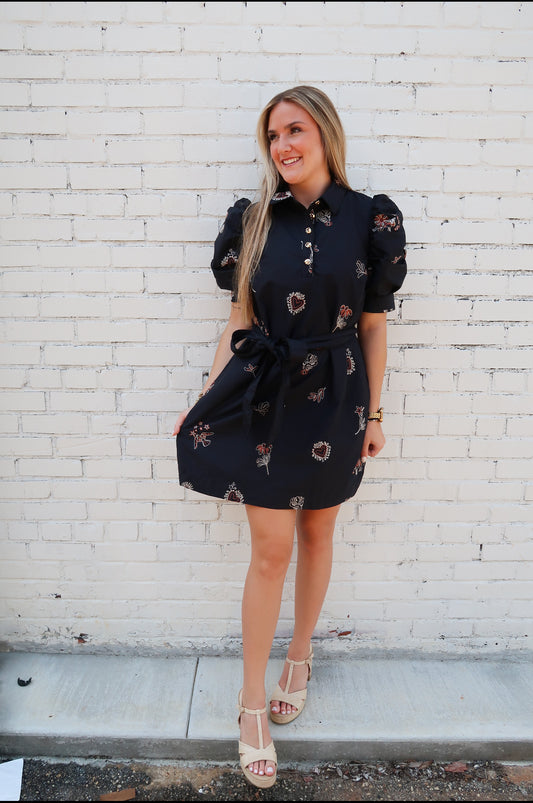 Tiger Territory-Tigers and Eagles Embroidered Dress- Navy
