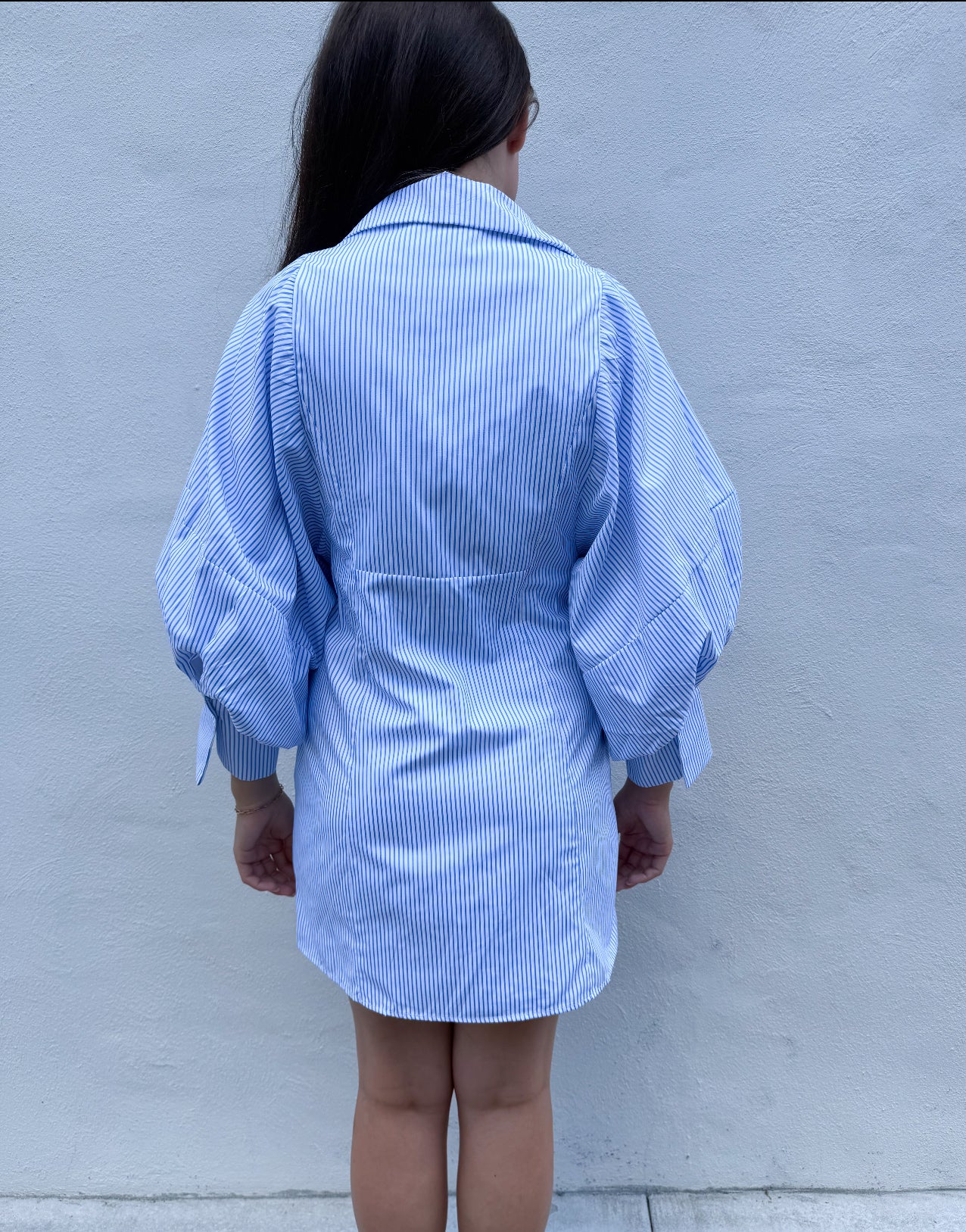 Puffed Sleeve Striped Mini Poplin Dress