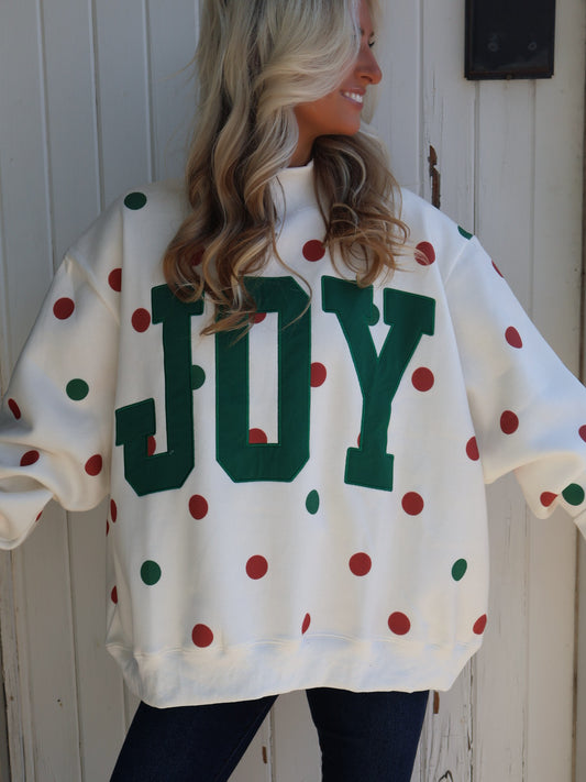 "JOY" Applique Patch Polka Dot Mock Neck