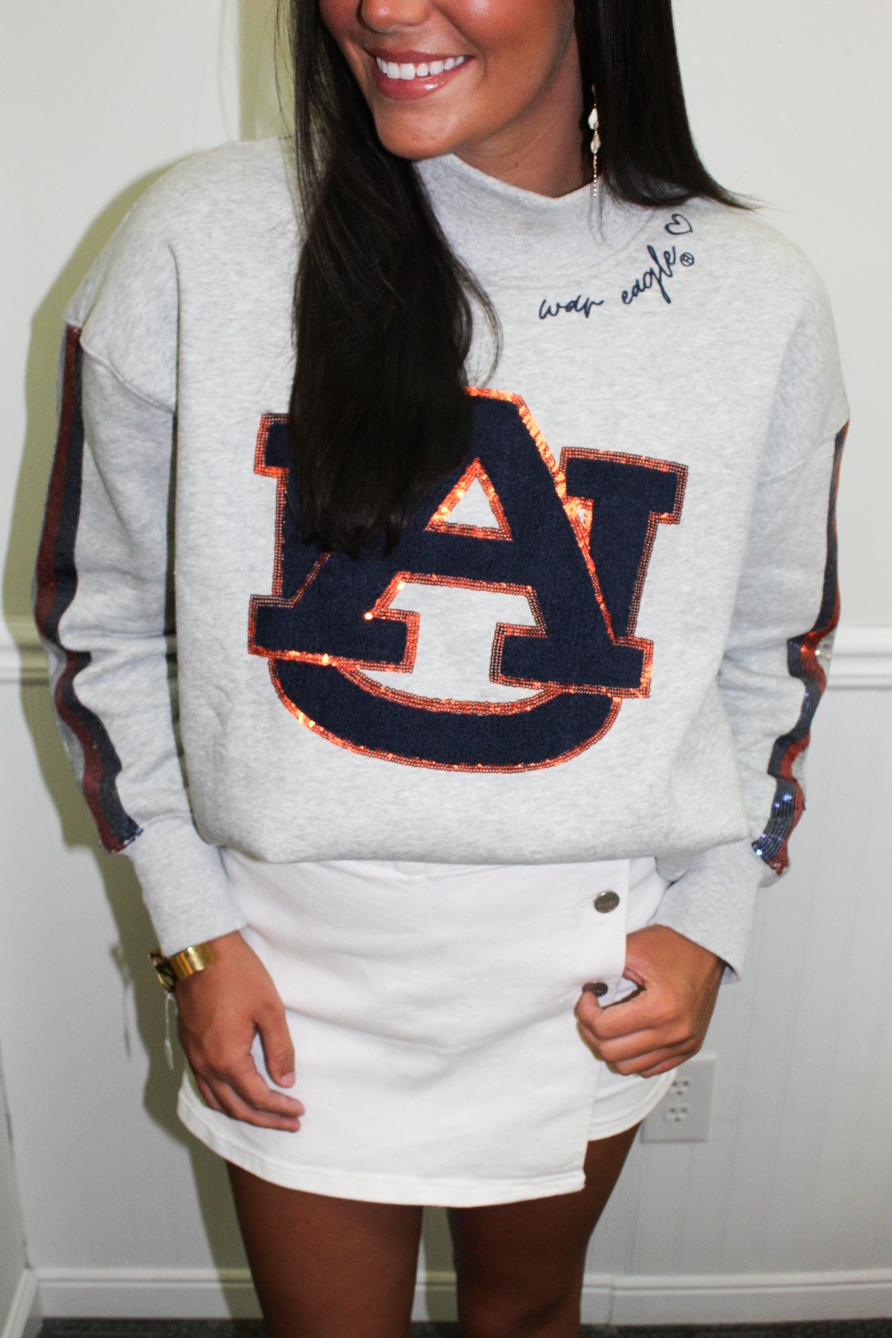 Auburn Mock Neck Sequin Stripe Sweatshirt