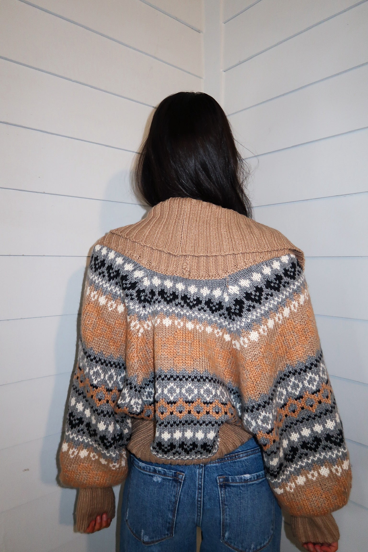 Alpine-Knit Shrug Cardigan and Tube Top Set-Taupe