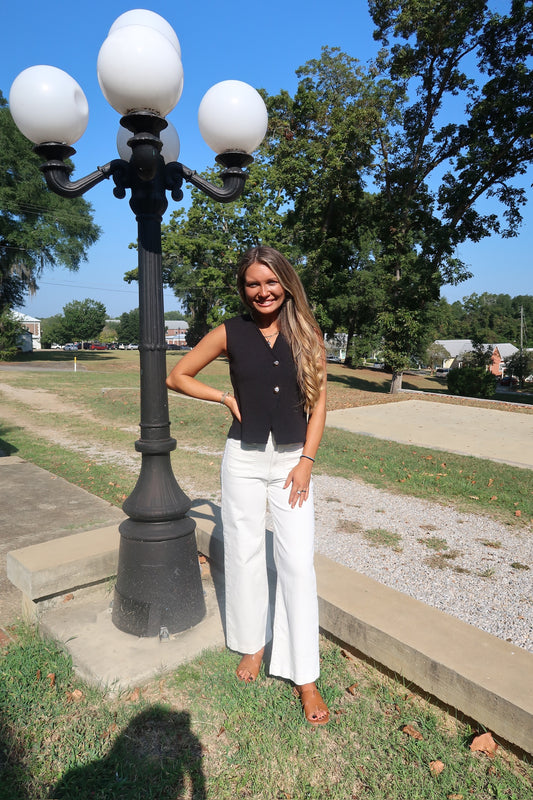 Gold Button Sweater Vest -Black