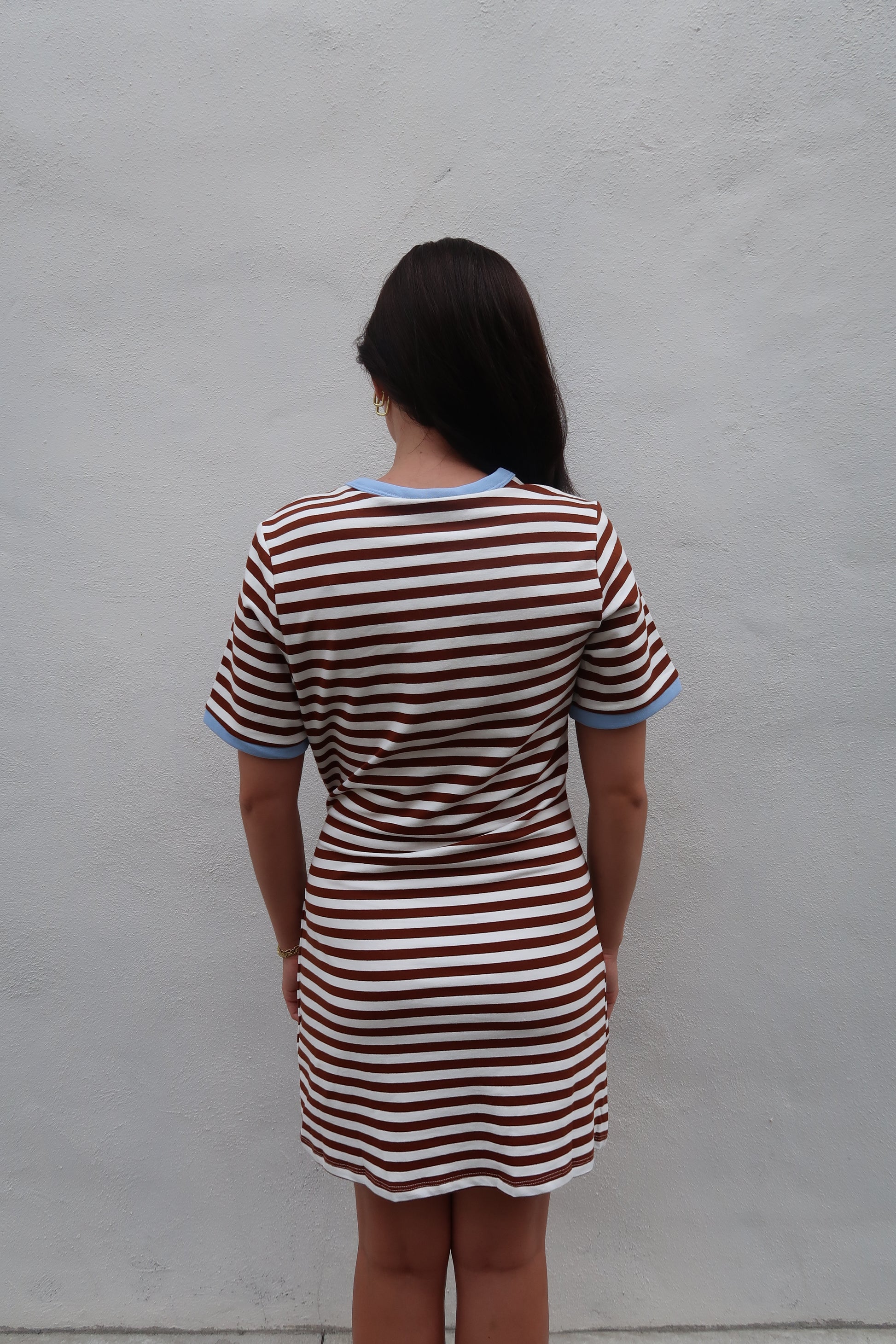 Andrea Striped Side Tie Dress- Chocolate