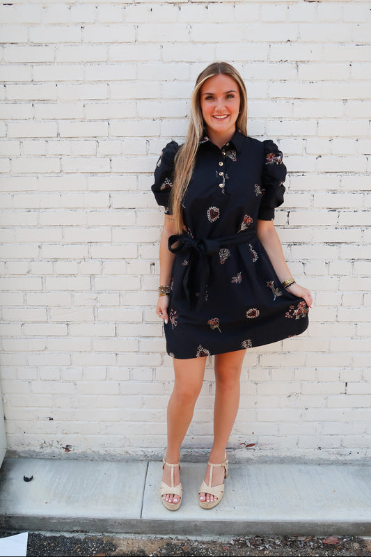 Tiger Territory-Tigers and Eagles Embroidered Dress- Navy
