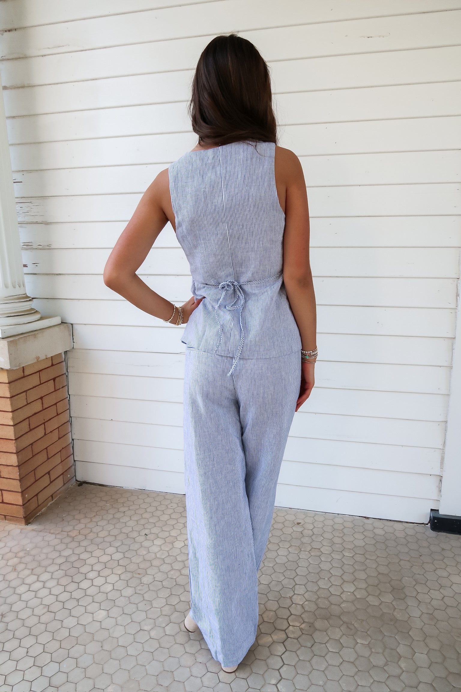 Chambray Blue Linen Pants Set