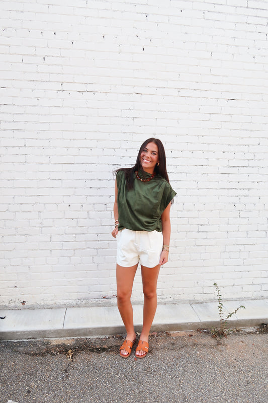 Olive Suede High Neck Top
