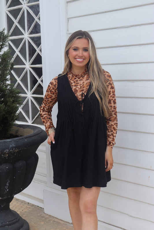 Pleated V Neck Romper -Black