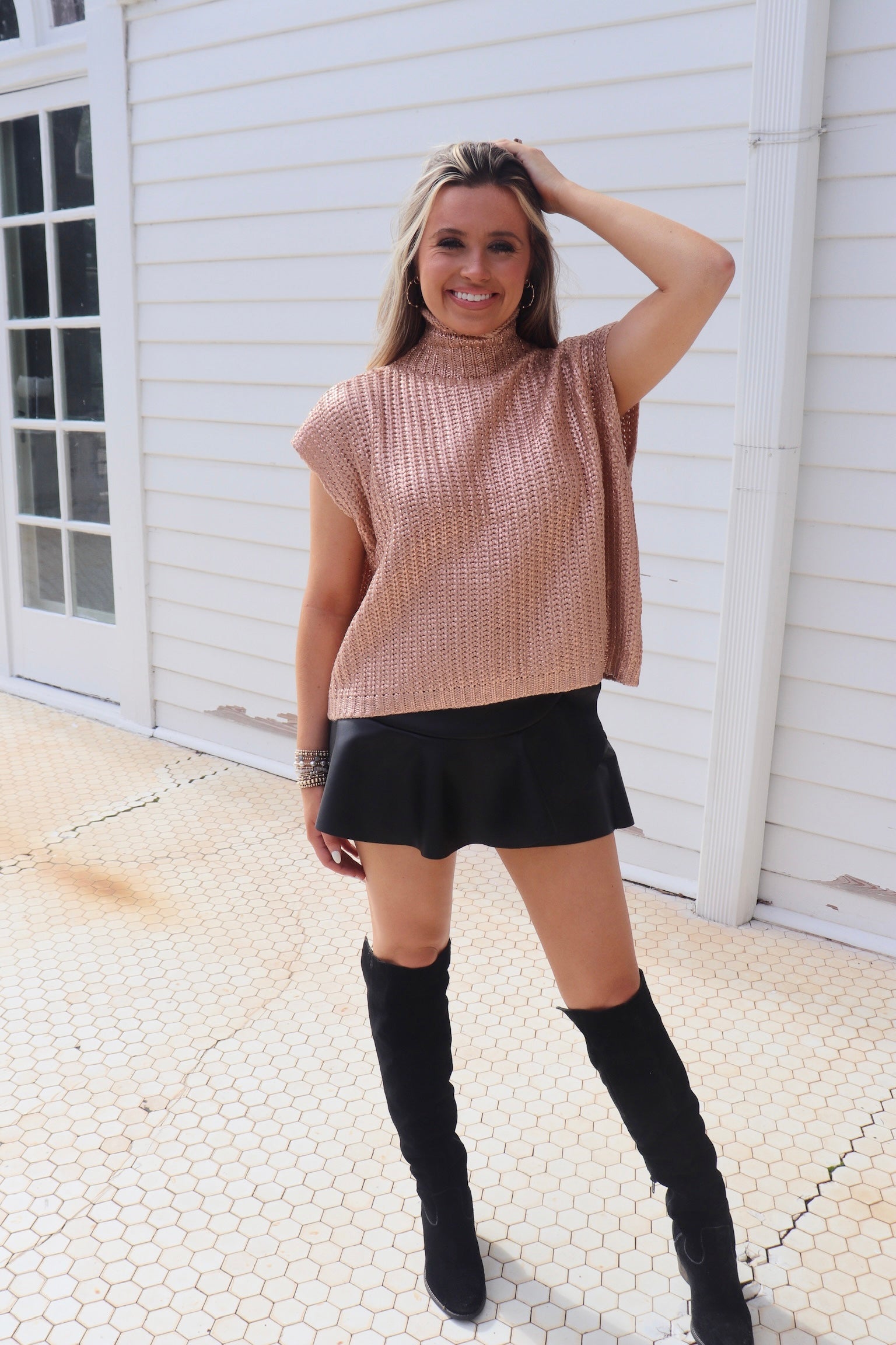 Metallic Sleeveless Sweater-Gold