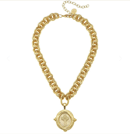 Gold Cross Intalglio Necklace