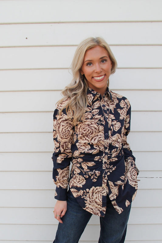 Midnight Blue Cream Floral Top