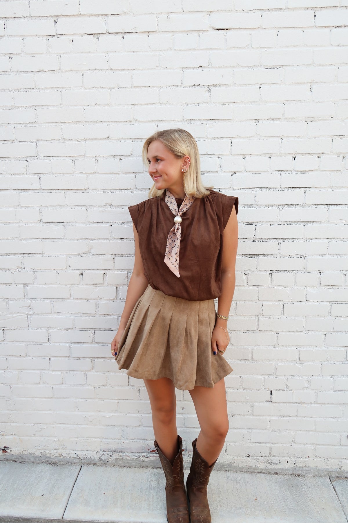 Brown Suede High Neck Top