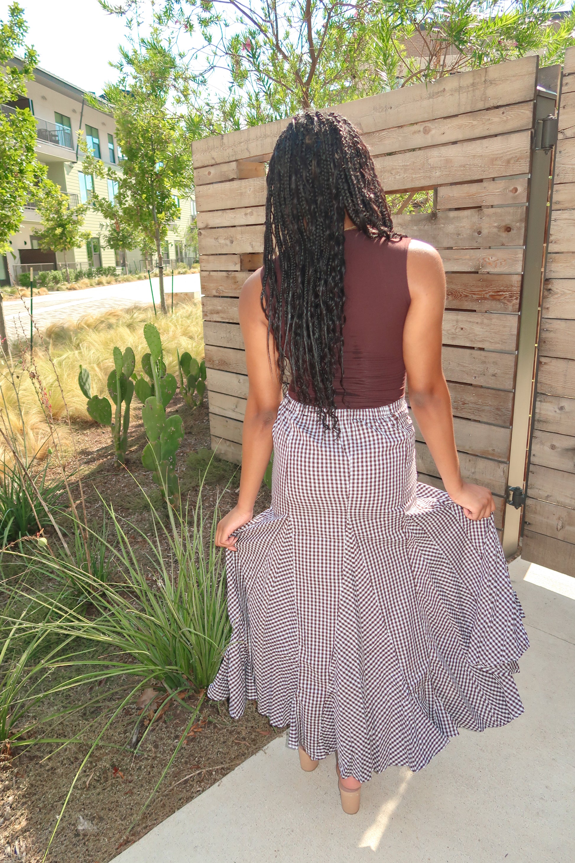 Alex Checkered Skirt- Brown/White