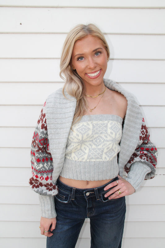 Alpine-Knit Shrug and Tube Top Set - Heather Grey