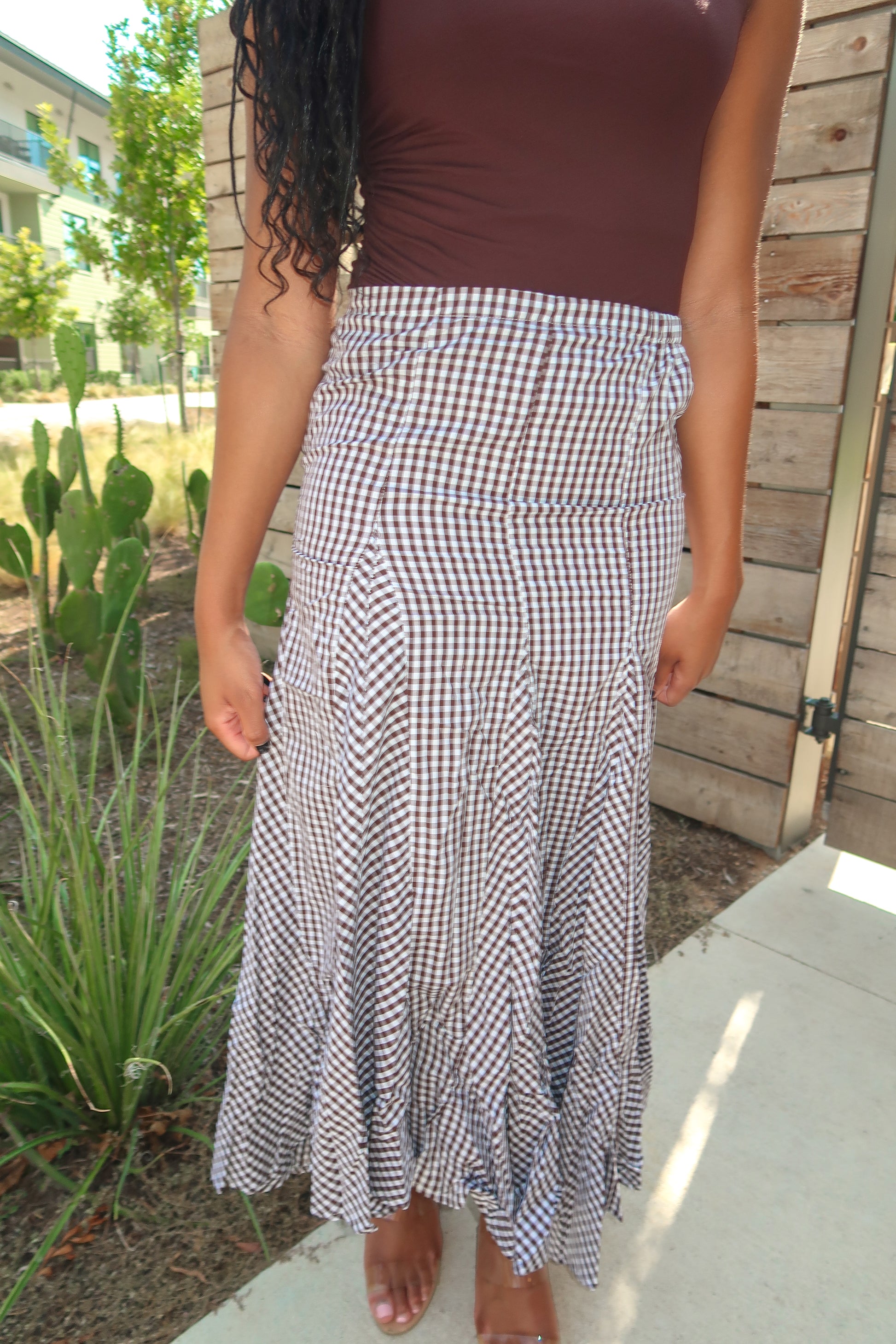 Alex Checkered Skirt- Brown/White