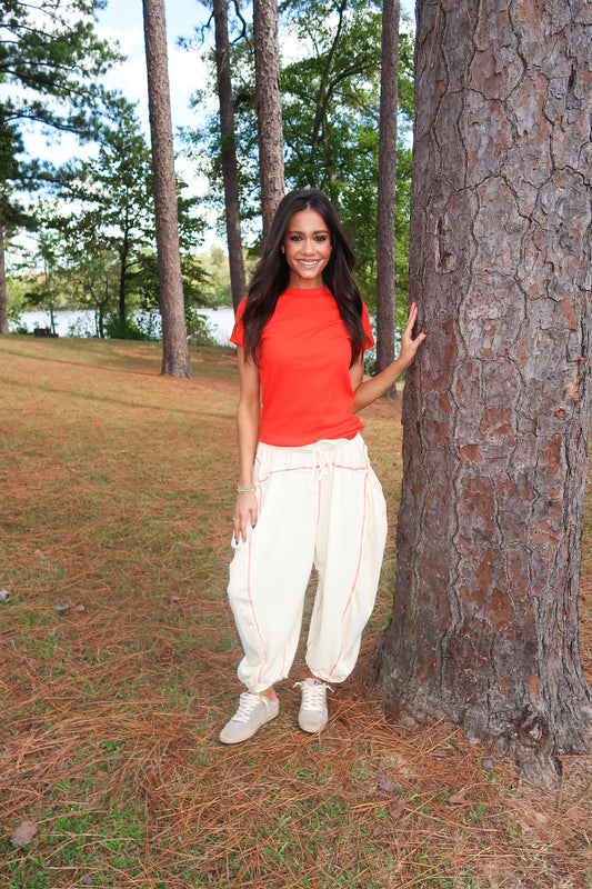 Relaxed Drawstring Pants- Cream