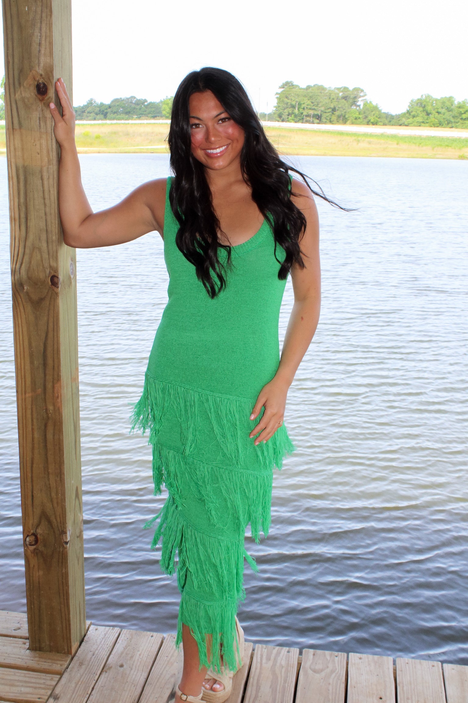 Green Fringe Tank Dress