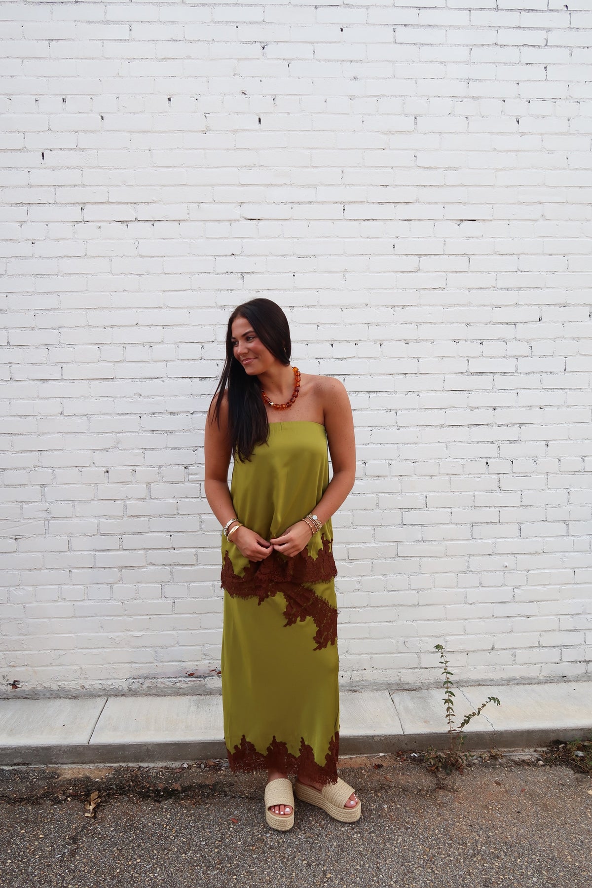Collette Green and Brown Lace Set