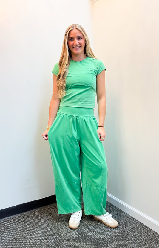 Mineral Washed Jogger Set- Kelly Green