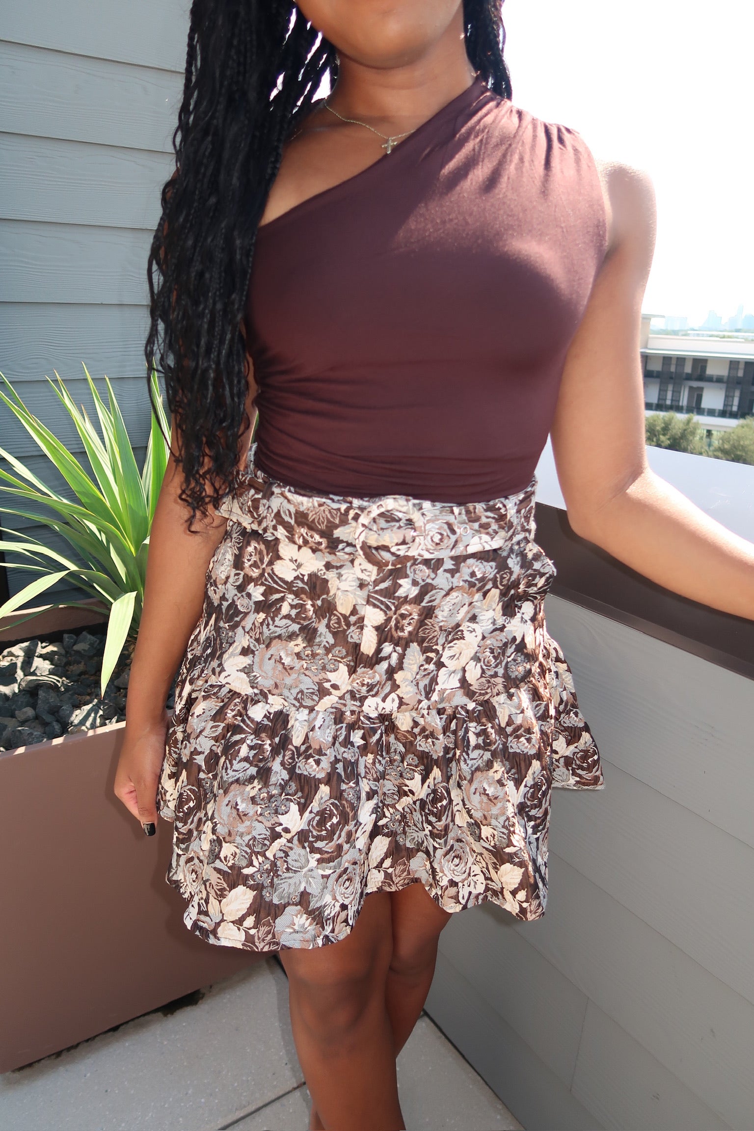 Multi Floral Jacquard Skirt -DK BR