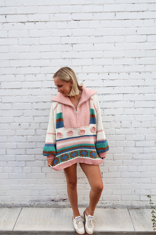Chenille Crochet Sweater -Natural