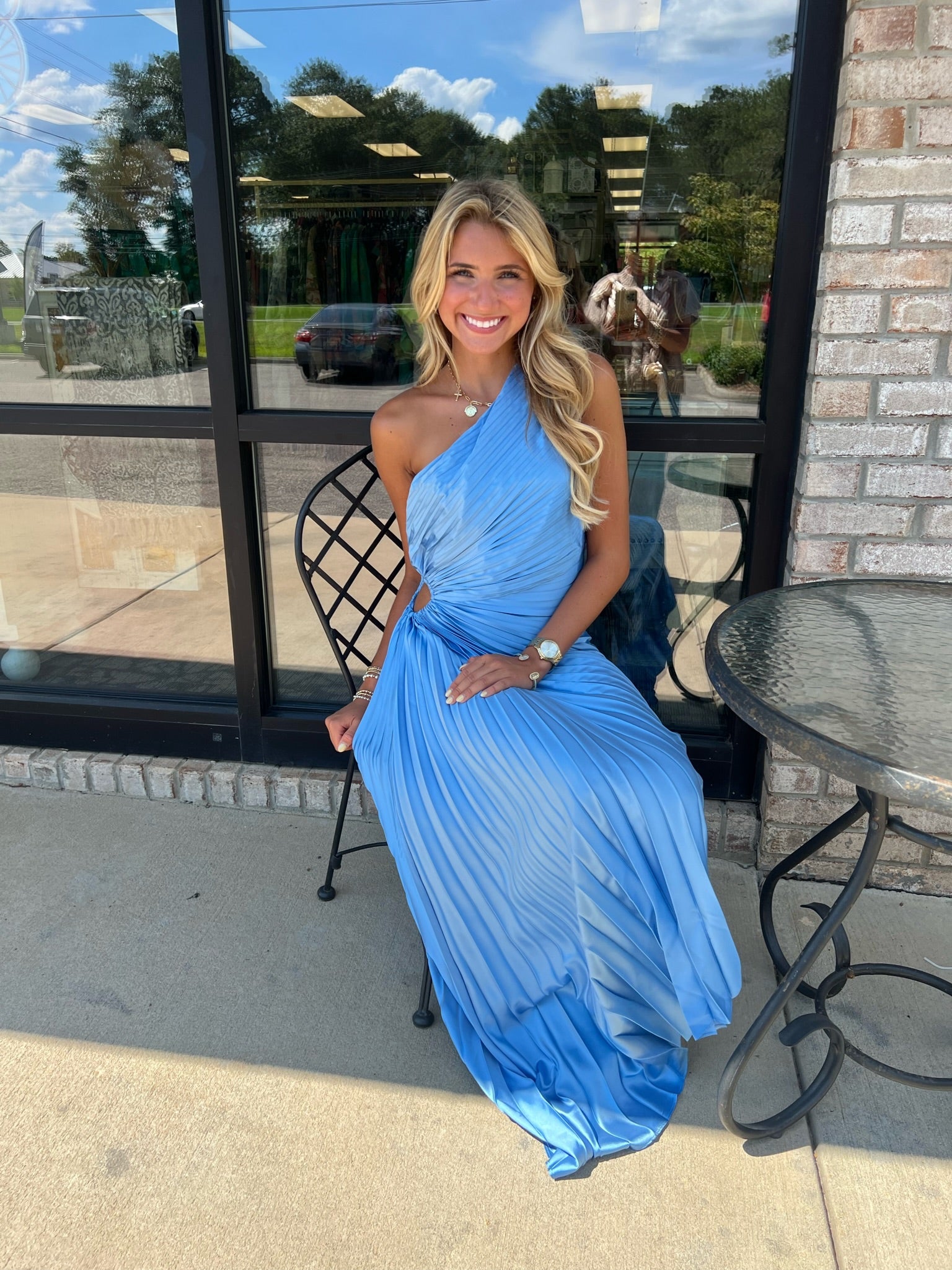 Fresco Blue Pleated Midi Dress