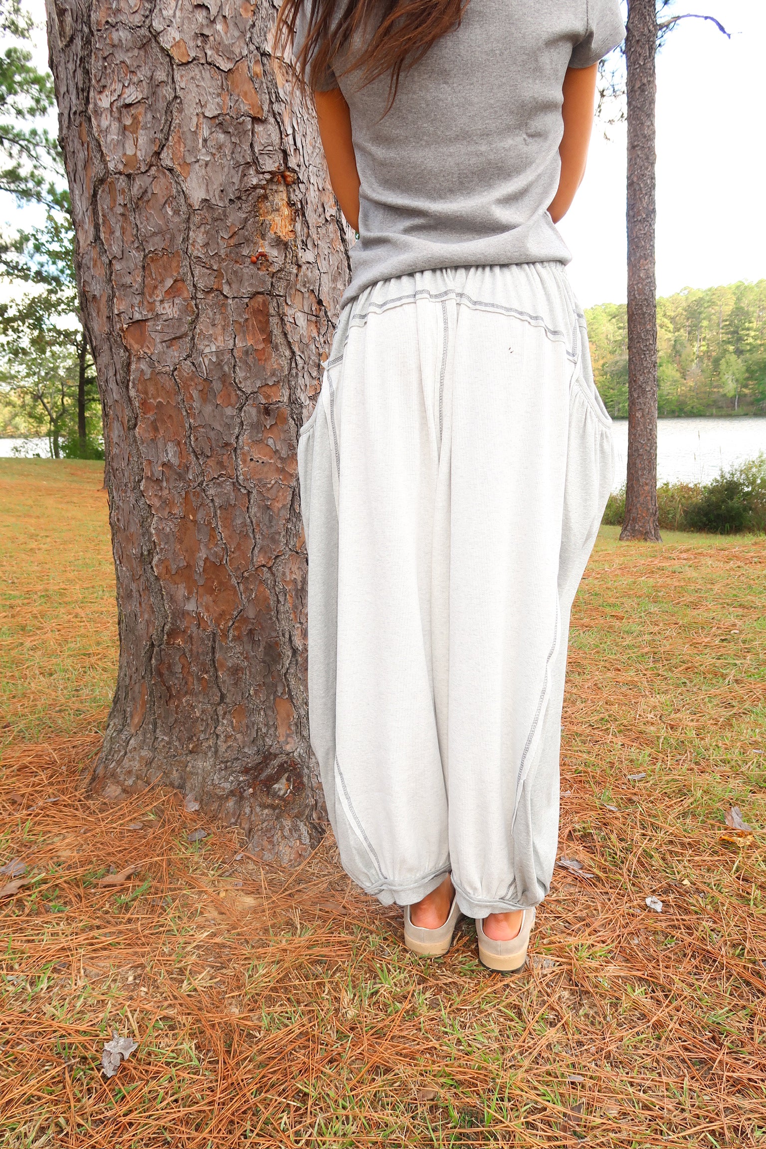 Relaxed Drawstring Pants-Grey