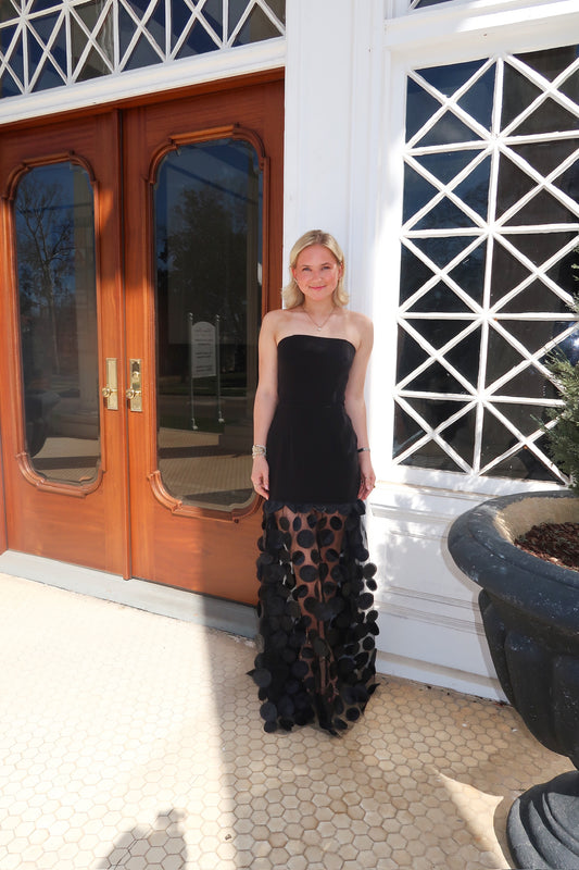 Ella's Elegant Black  Polka Dot Maxi Dress