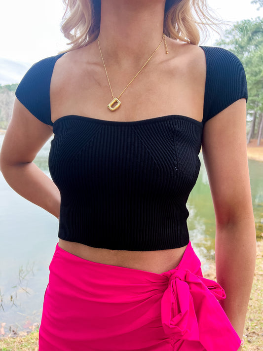 Sweetheart Knit Top-Black