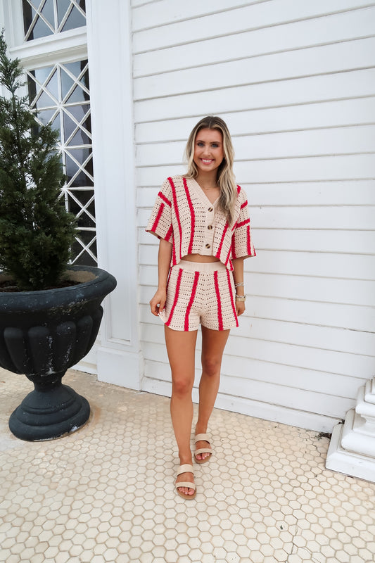 Red/Cream Shorts Set