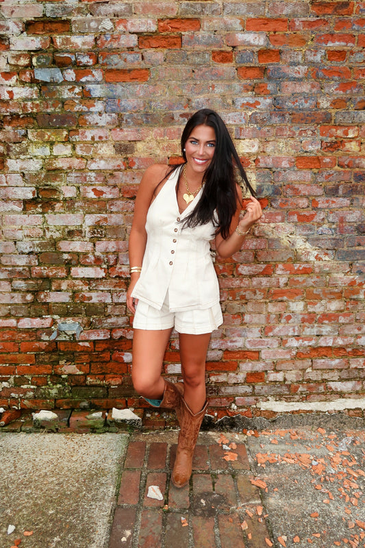 Haley Halter Shorts Set-Beige