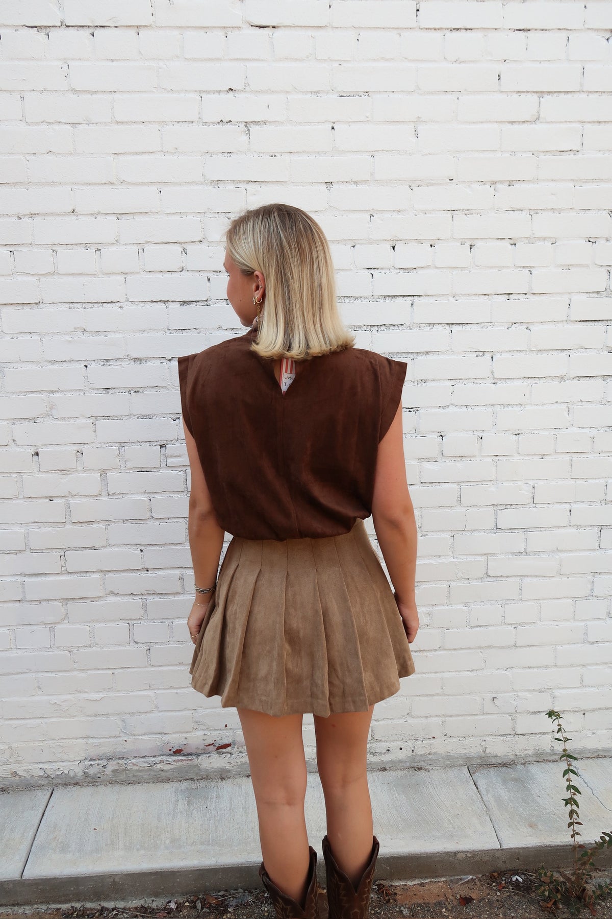 Brown Suede High Neck Top