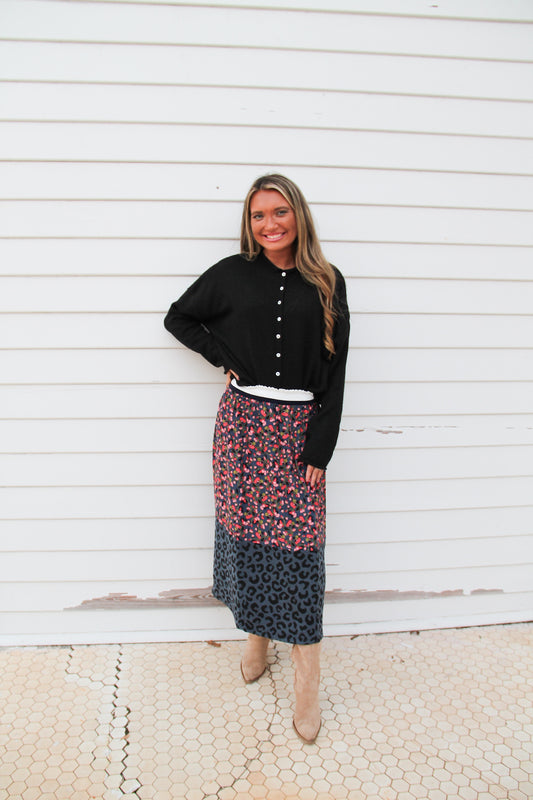 Animal and Floral Midi Skirt
