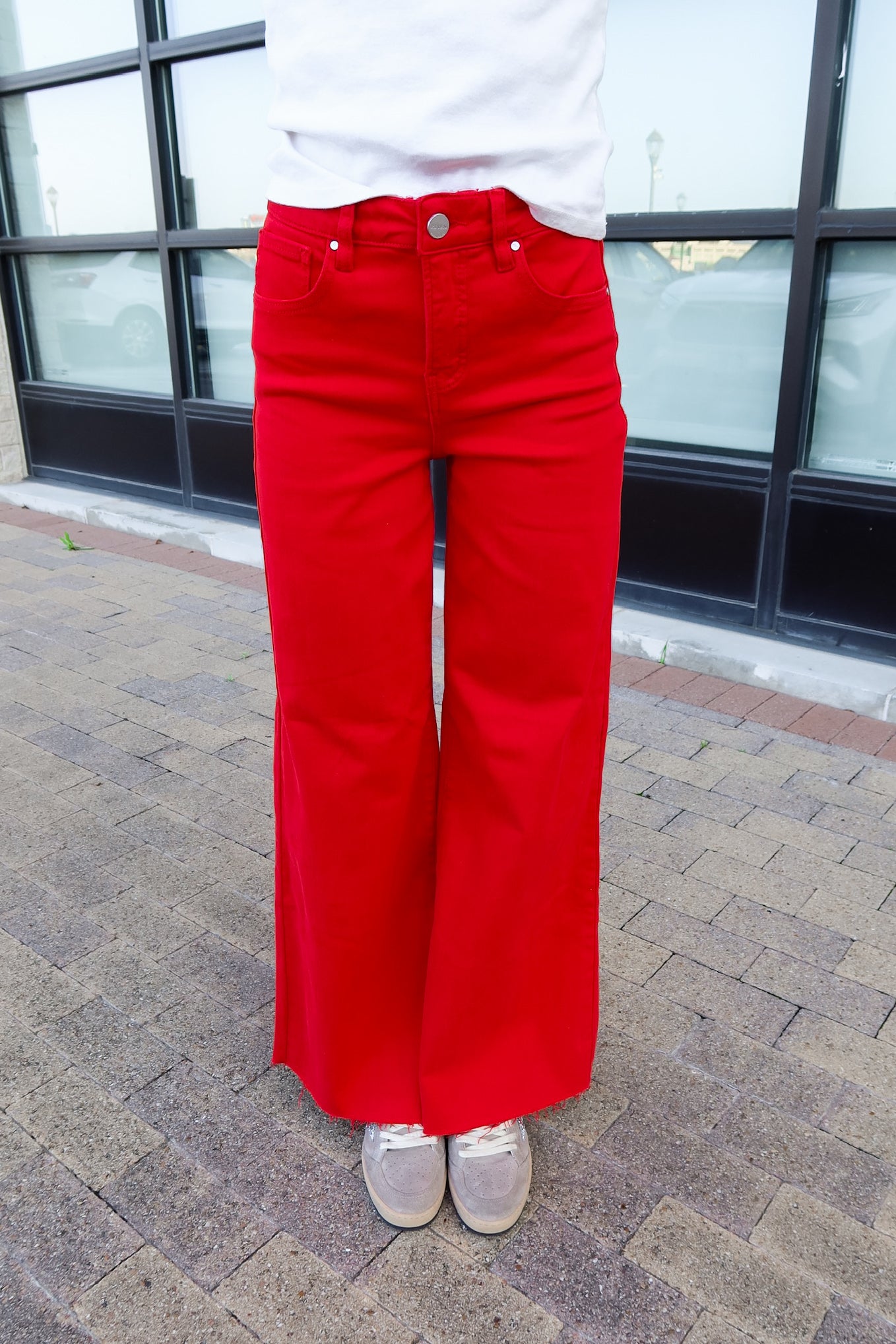High Rise Palazzo Jeans-Red