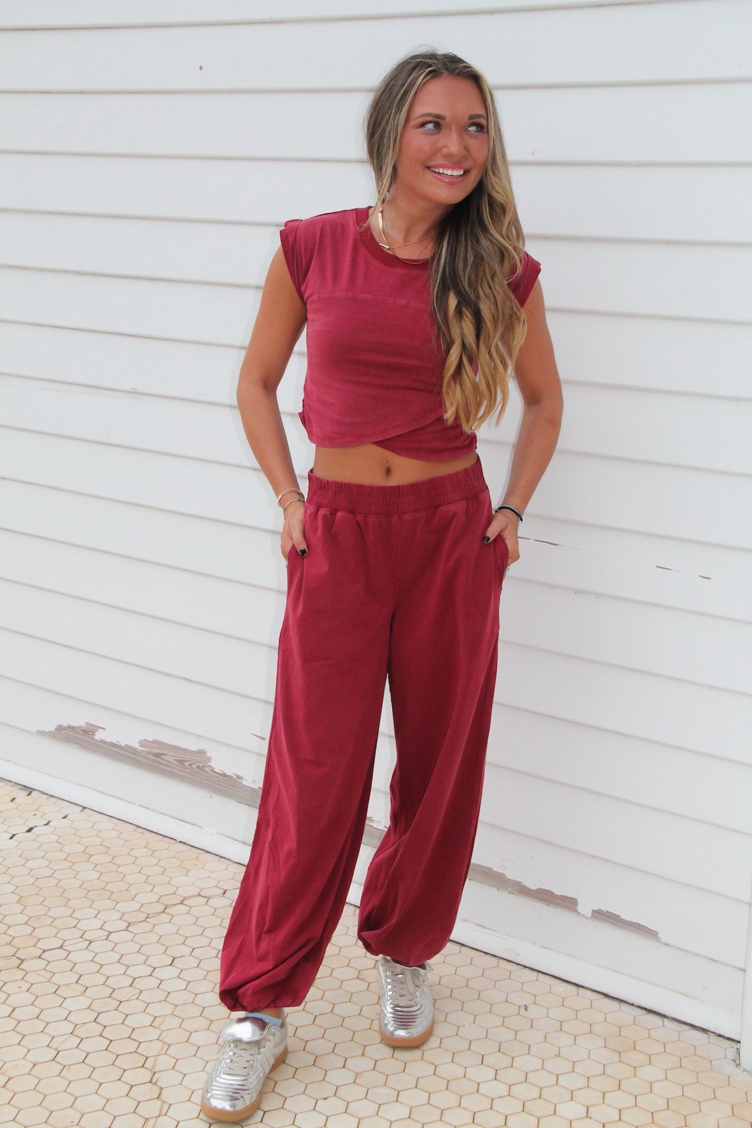 Jade's Washed Jogger Set- RED
