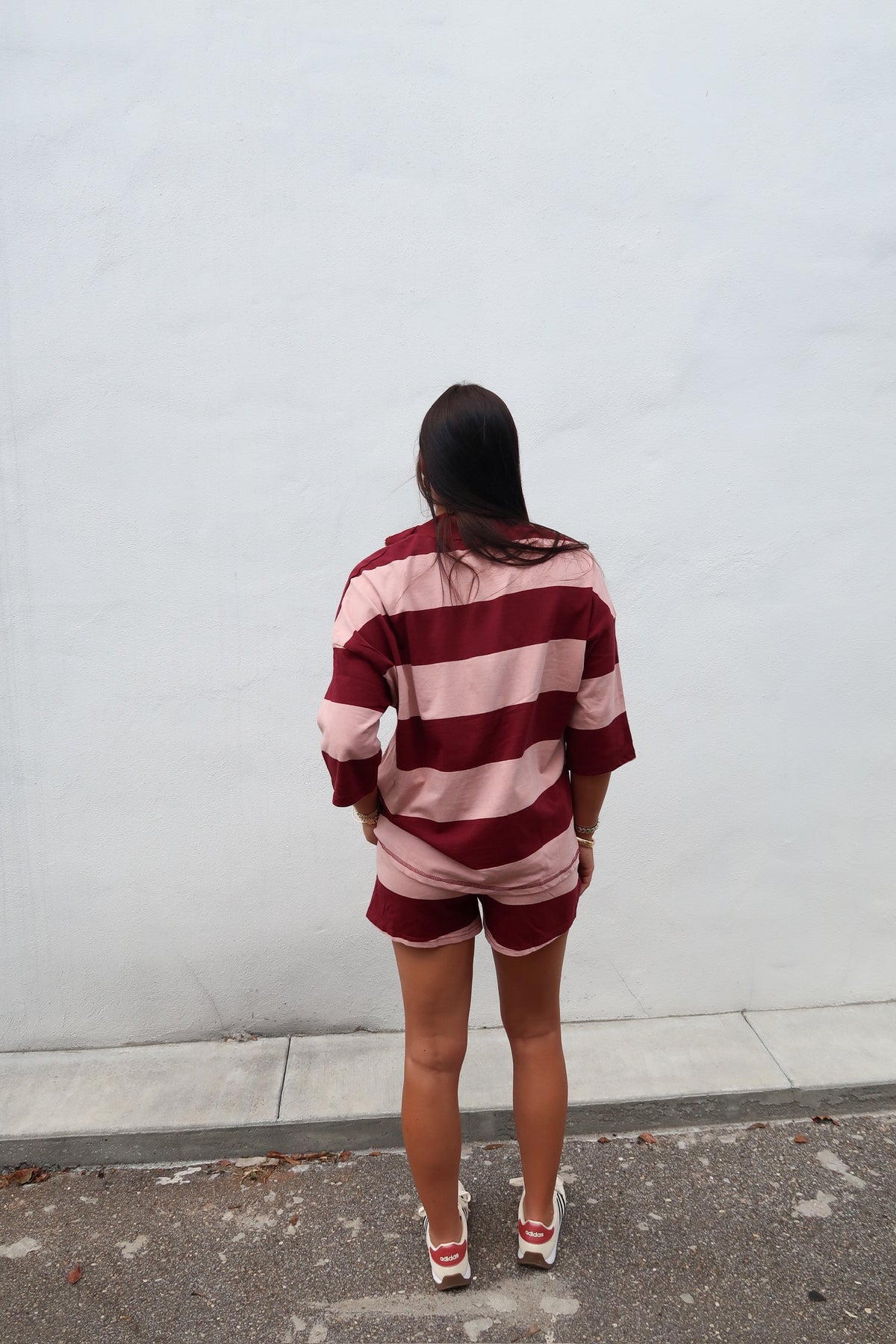 Burgundy/ Pink Striped Shorts Set