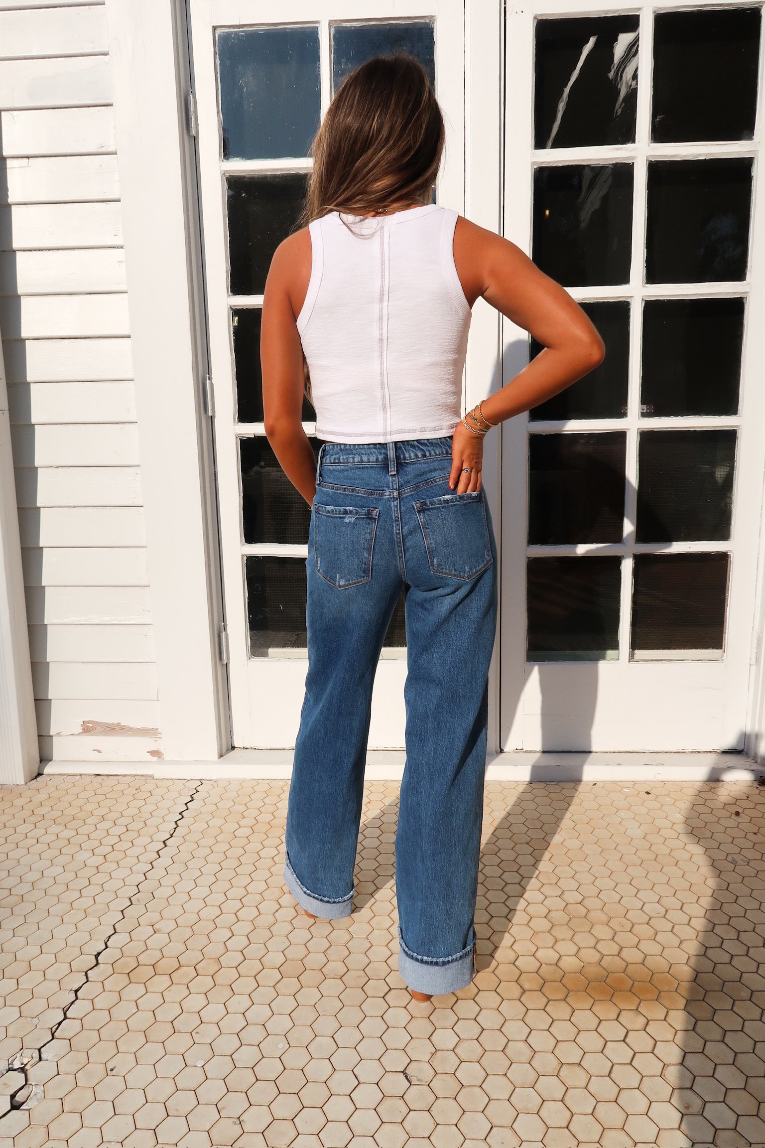 Shine Cuffed Wide Straight leg Jeans