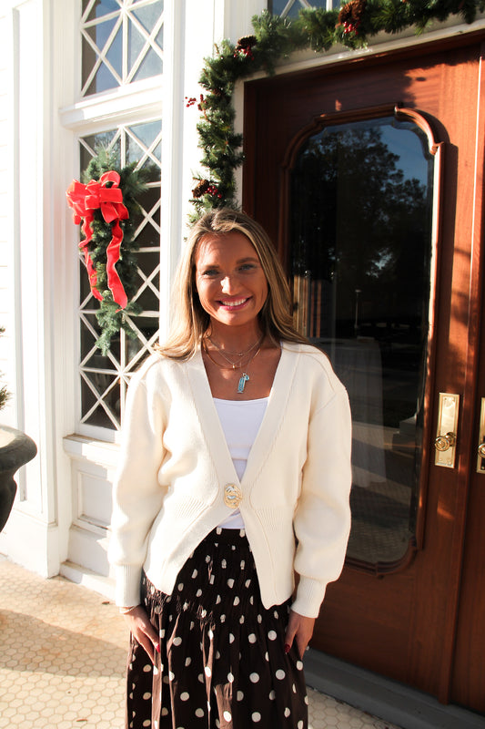 Hannah Gold Button Cardigan- Cream
