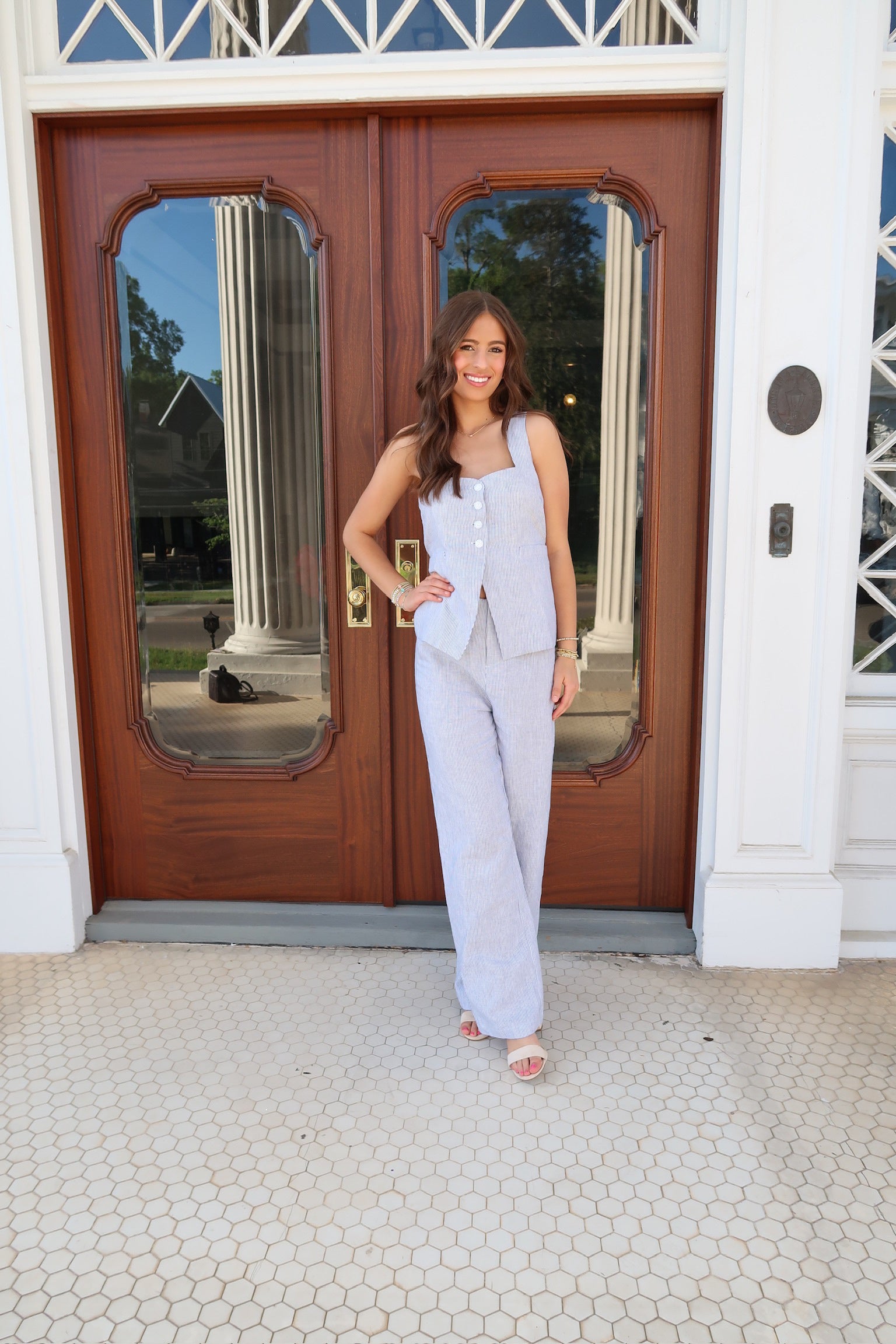 Chambray Blue Linen Pants Set